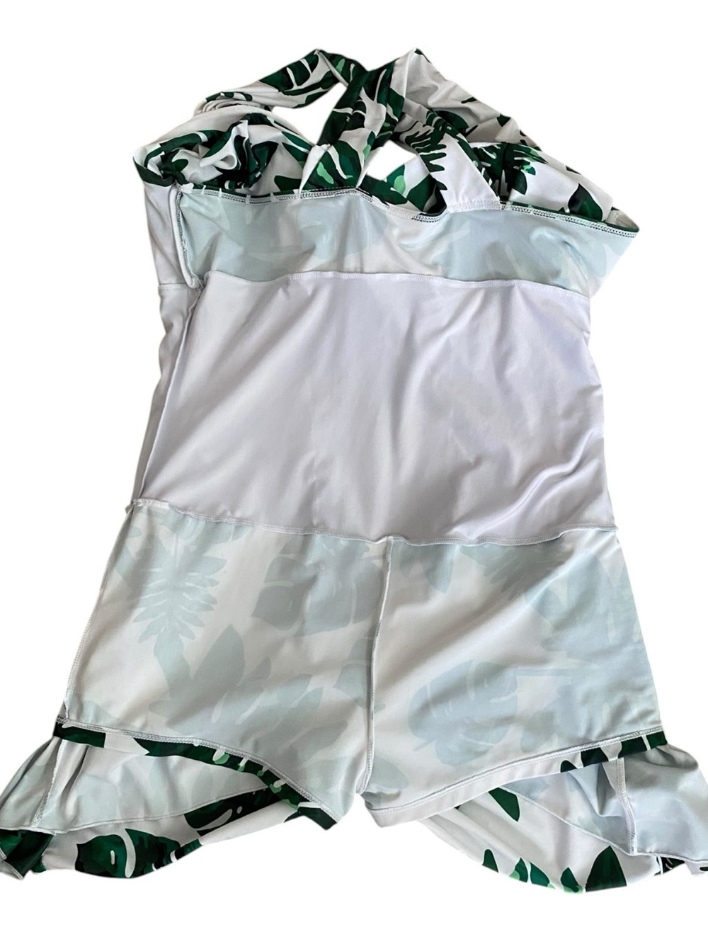Tropical Palm Leaf Swimsuit Crossover Modest One Piece Swim Dress Beach Resort - Picture 7 of 8